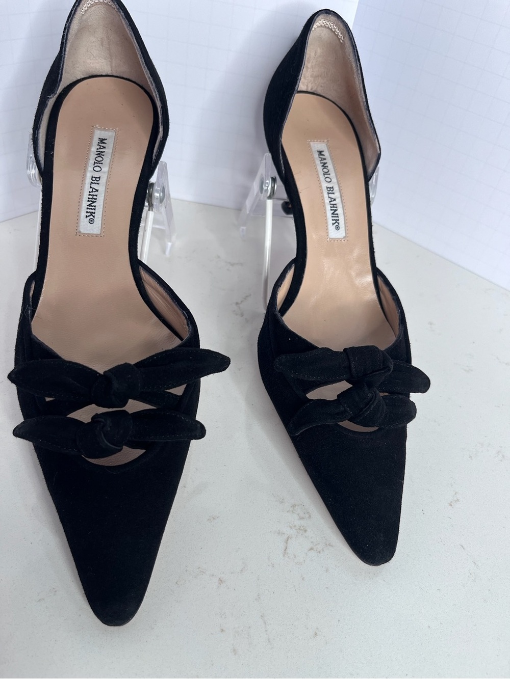 Manolo Blahnik D’Orsay Suede Pointed Toe Double Knot Slingback Heels Size 39